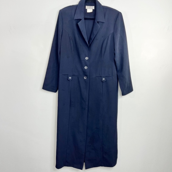 Vintage 90s minimalist Canadian made long blue duster jacket coat 9/10 - Picture 4 of 13